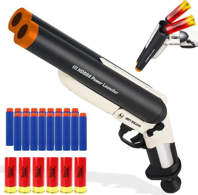 Main image of Toy Foam Blaster,Double Barrel Toy Foam Blaster Shell Ejecting Foam Dart Blaster with 20pcs Soft Foam Darts for Outdoor Games Kids Gift (Black)