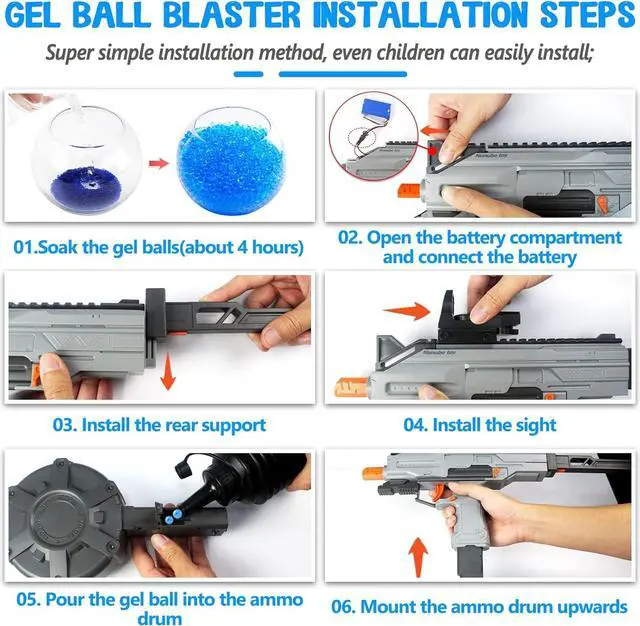 Alt view image 5 of 6 - Splatter Ball Blaster, Automatic Gel Ball Blaster with High Capacity Drum Water Bead Blaster Burst Gel Balls for Outdoor Game