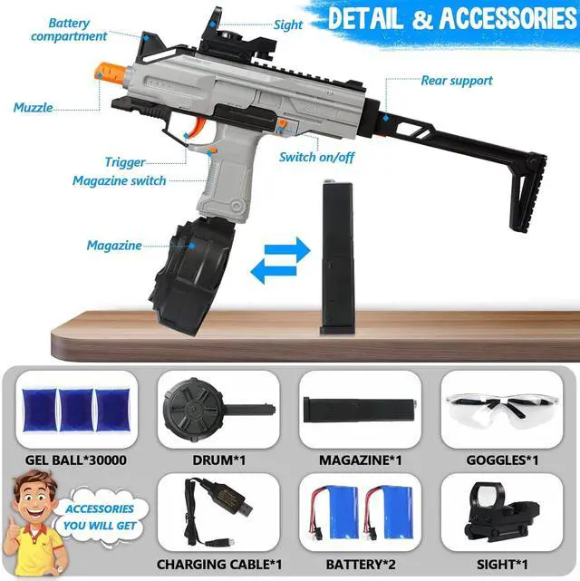 Alt view image 3 of 6 - Splatter Ball Blaster, Automatic Gel Ball Blaster with High Capacity Drum Water Bead Blaster Burst Gel Balls for Outdoor Game