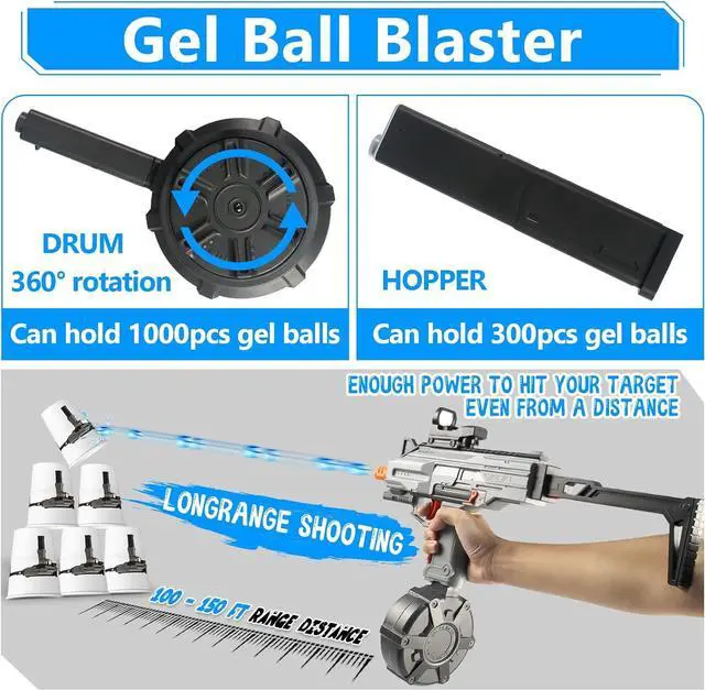 Alt view image 6 of 6 - Splatter Ball Blaster, Automatic Gel Ball Blaster with High Capacity Drum Water Bead Blaster Burst Gel Balls for Outdoor Game