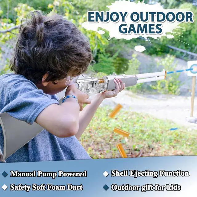 Alt view image 6 of 6 - Foam Dart Blaster with Shell Ejection Soft Foam Blaster 38inch Toy Blaster with 6pcs Shells,20pcs Soft Foam Darts for Kids Teens Outdoor Games (Gray)
