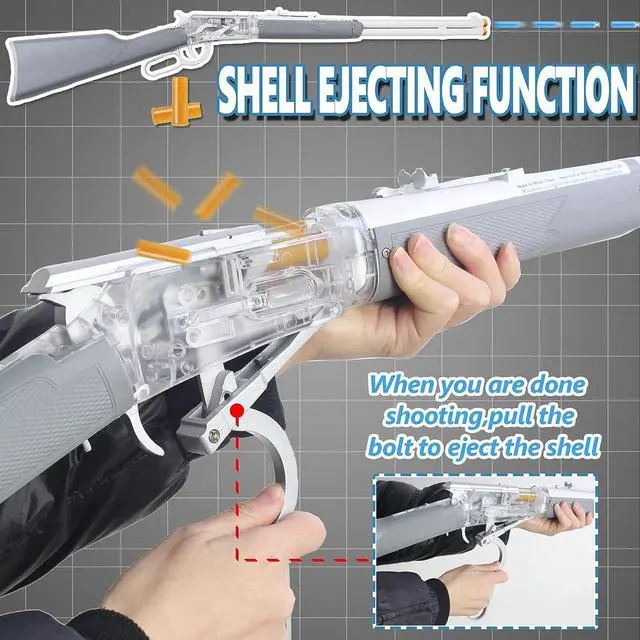 Alt view image 3 of 6 - Foam Dart Blaster with Shell Ejection Soft Foam Blaster 38inch Toy Blaster with 6pcs Shells,20pcs Soft Foam Darts for Kids Teens Outdoor Games (Gray)