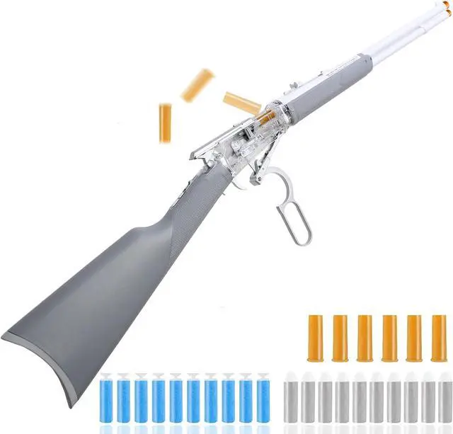 Alt view image 5 of 6 - Foam Dart Blaster with Shell Ejection Soft Foam Blaster 38inch Toy Blaster with 6pcs Shells,20pcs Soft Foam Darts for Kids Teens Outdoor Games (Gray)