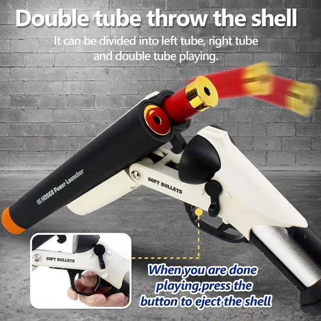 Alt view image 3 of 6 - Toy Foam Blaster,Double Barrel Toy Foam Blaster Shell Ejecting Foam Dart Blaster with 20pcs Soft Foam Darts for Outdoor Games Kids Gift (Black)