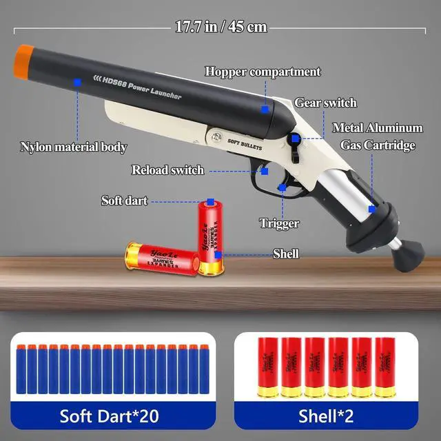 Alt view image 5 of 6 - Toy Foam Blaster,Double Barrel Toy Foam Blaster Shell Ejecting Foam Dart Blaster with 20pcs Soft Foam Darts for Outdoor Games Kids Gift (Black)