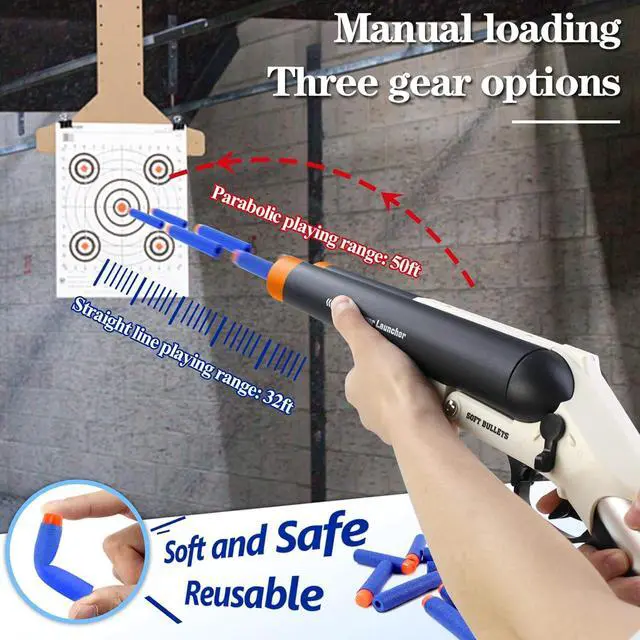 Alt view image 2 of 6 - Toy Foam Blaster,Double Barrel Toy Foam Blaster Shell Ejecting Foam Dart Blaster with 20pcs Soft Foam Darts for Outdoor Games Kids Gift (Black)