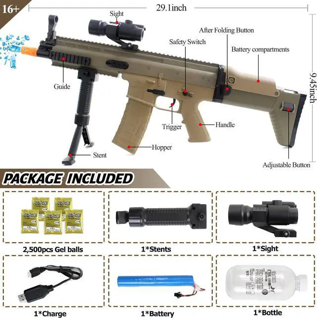 Alt view image 5 of 6 - Gel Ball Blaster Scar Electric Water Beads Blaster Toy for Outdoor Yard Backyard Games Gift for Kids Age 14+