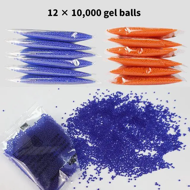 Alt view image 4 of 6 - Gel Ball Bullet Refill Ammo(12 Packs-True 10,000 per Pack),1.36 lb Water Beads for Splatter Ball Gun Blaster Non-Toxic Eco Friendly Water Gel Beads for Gel Gun,Orange and Blue Size of 7-8mm