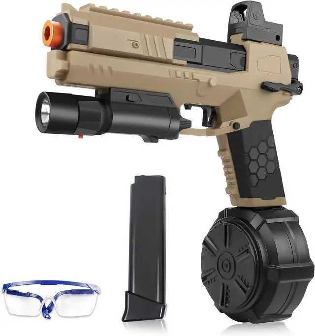 Main image of Gel Ball Blaster Splatter X6 Full Auto Splatter Blaster with Drum Long Hopper Light and Goggles Electric Splat Blaster Splatter Ball Pistol for Outdoor New Upgrade Team Games Ages 14+ (Brown)
