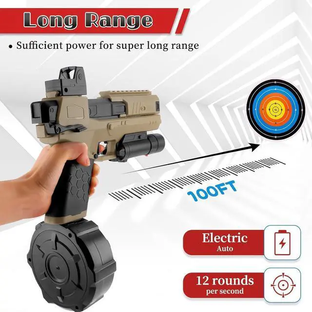 Alt view image 4 of 5 - Gel Ball Blaster Splatter X6 Full Auto Splatter Blaster with Drum Long Hopper Light and Goggles Electric Splat Blaster Splatter Ball Pistol for Outdoor New Upgrade Team Games Ages 14+ (Brown)