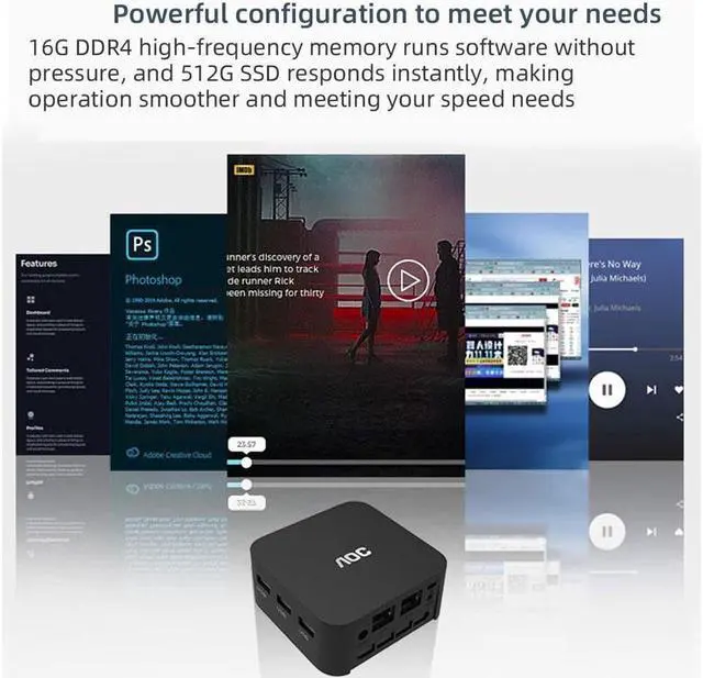 Alt view image 11 of 13 - AOC Mini-PC MOSS M1 Mini Computer Intel N95 Processor Mini PC Barebone System up to 3.4GHz with Graphics 16GB DDR5 512GB SSD Dual Frequency Wi-Fi 3.5*3.5*1.7 Inch 0.47 Lbs Home Office Work Business