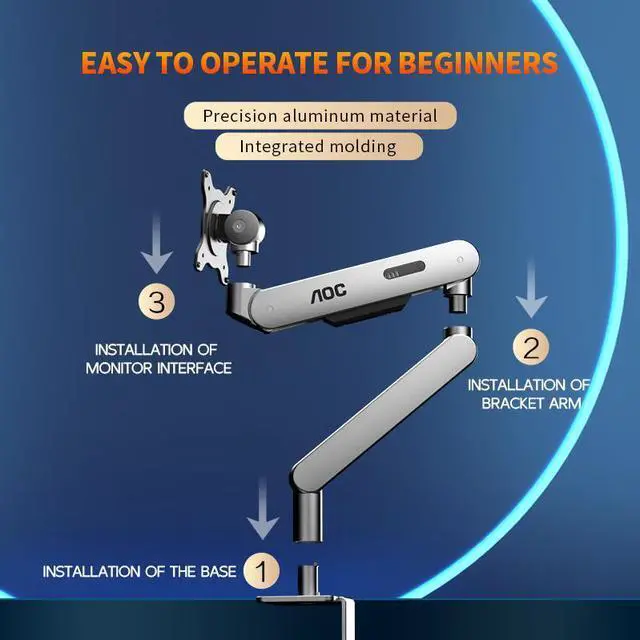 Alt view image 6 of 7 - AOC Monitor Arm Desk Stand 17"-34" Inch Weight Up to 19.8 lbs Screen Bracket Adjustable 360° Rotation AM400S Silver