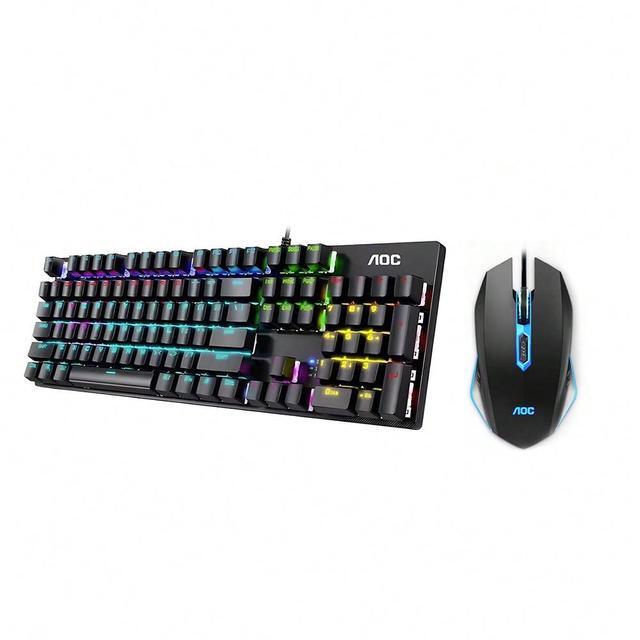AOC Keyboard Gaming RGB Mechanical Keyboard GK410 104 Keys Panel Computer for Home Office Gaming Work for Windows&Mac Black with Wired Mouse