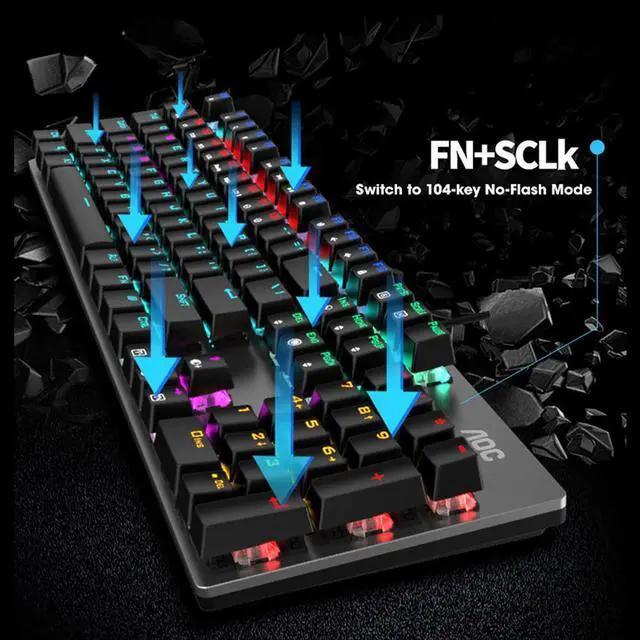 Alt view image 3 of 7 - AOC Keyboard Gaming RGB Mechanical Keyboard GK410 104 Keys Panel Computer for Home Office Gaming Work for Windows&Mac Black with Wired Mouse