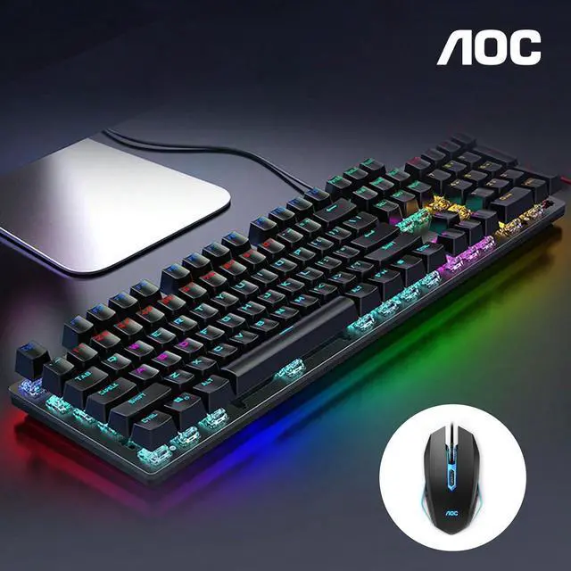 Alt view image 2 of 7 - AOC Keyboard Gaming RGB Mechanical Keyboard GK410 104 Keys Panel Computer for Home Office Gaming Work for Windows&Mac Black with Wired Mouse