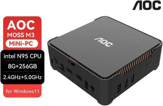 Alt view image 2 of 7 - AOC Mini PC MOSS M3 Mini Computer Mini PC Barebone System Intel N95 Processor up to 3.4GHz with Graphics 8GB DDR4 256GB SSD Dual Frequency Wi-Fi 5.1*5.1*1.8 Inch 0.85 Pound Home Office Work Business