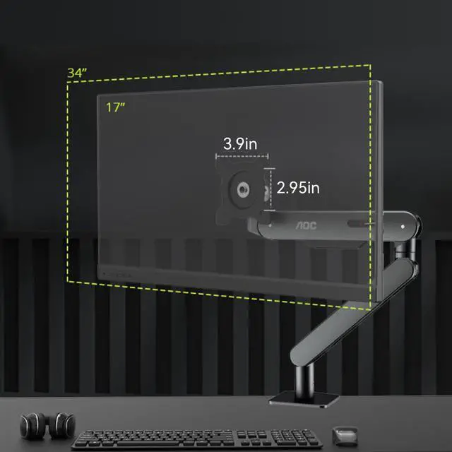 Alt view image 5 of 7 - AOC Single Monitor Desk Mount 17"-34" Inch Weight up to 19.8 lbs Screen Bracket Adjustable 360° Rotation AM400B Black