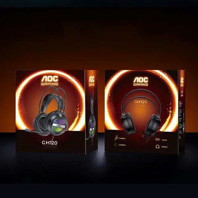 Alt view image 6 of 7 - AOC GH120 Wired Headphones Game Headphones Black USB Jack RGB Phantom 7.1 Channel Glow for Monitor Home Office Work Business