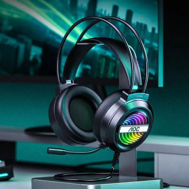 Alt view image 7 of 7 - AOC GH120 Wired Headphones Game Headphones Black USB Jack RGB Phantom 7.1 Channel Glow for Monitor Home Office Work Business