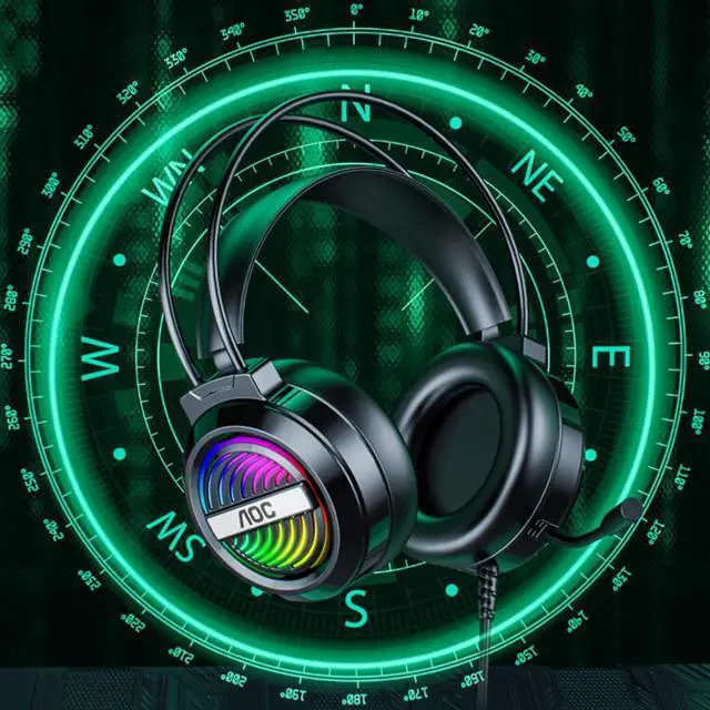 Alt view image 4 of 7 - AOC GH120 Wired Headphones Game Headphones Black USB Jack RGB Phantom 7.1 Channel Glow for Monitor Home Office Work Business