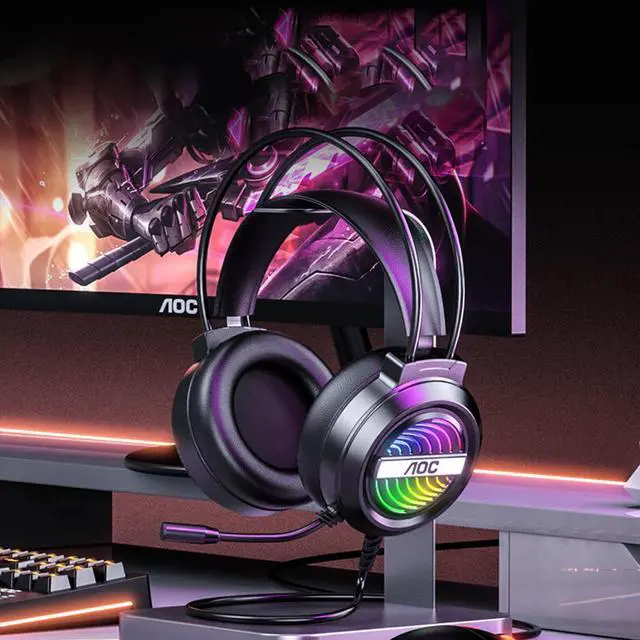 Alt view image 3 of 7 - AOC GH120 Wired Headphones Game Headphones Black USB Jack RGB Phantom 7.1 Channel Glow for Monitor Home Office Work Business