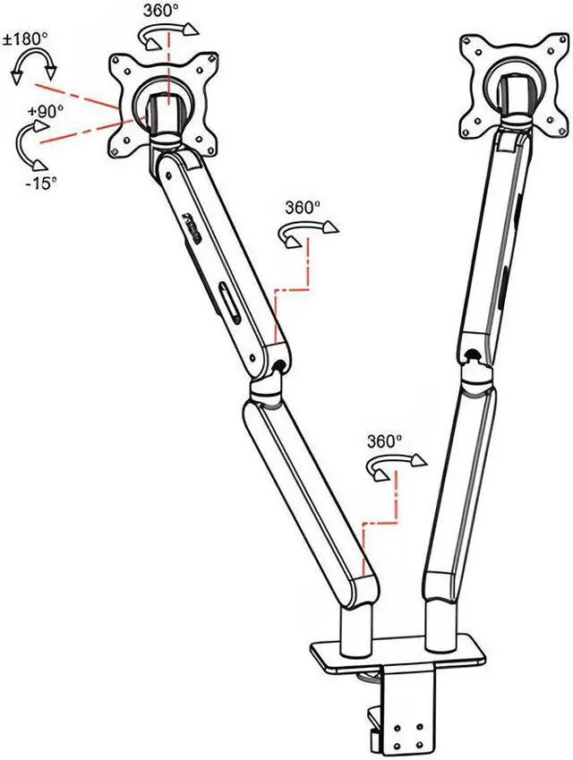 Alt view image 5 of 7 - AOC Dual Monitor Arm Desk Stand Adjustable Two Monitor Freestanding Desk Stand for 17 to 34 Inch Computer Screens Holds up to 19.84 lbs AM420B Black Office Work Business
