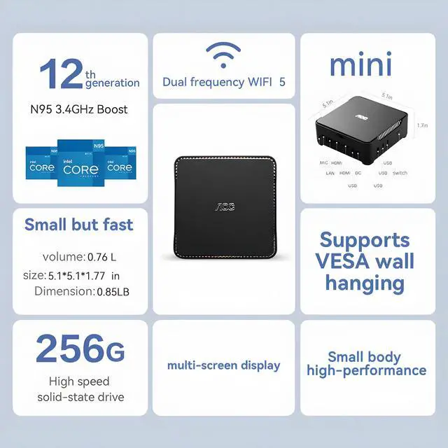 Alt view image 4 of 7 - AOC Mini PC MOSS M3 Mini Computer Mini PC Barebone System Intel N95 Processor up to 3.4GHz with Graphics 8GB DDR4 256GB SSD Dual Frequency Wi-Fi 5.1*5.1*1.8 Inch 0.85 Pound Home Office Work Business