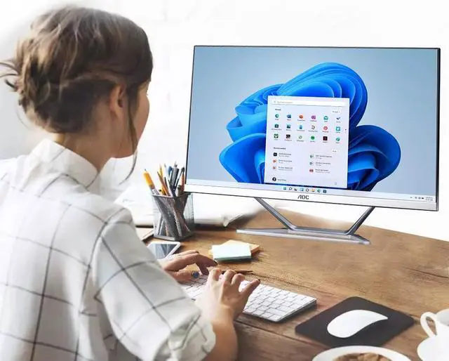 Alt view image 2 of 7 - AOC All-in-One PC Business Desktop 23.8" AMD Ryzen 3 3250U 512 GB SSD DDR4 16GB RAM Windows 11 Home Dual Speakers Home Office Work Business Keyboard&Mouse