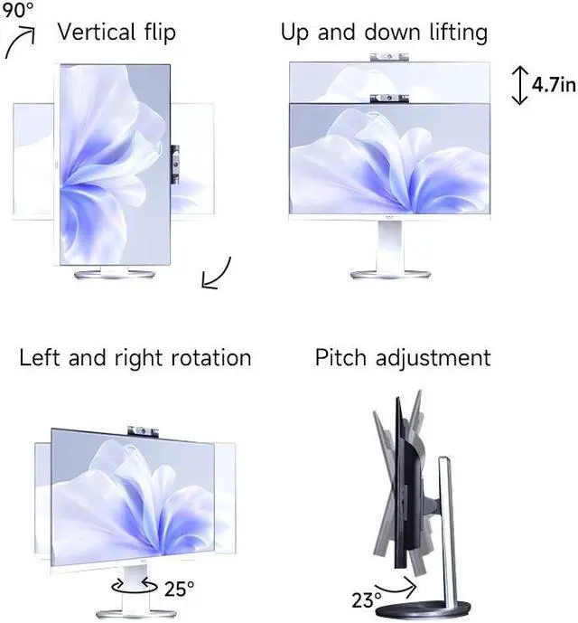 Alt view image 5 of 7 - AOC All-in-One Business Desktop 23.8" FHD Display AMD R5 5600G Processor up to 4.4GHz 16GB RAM 512 GB SSD Windows 11 Home Wi-Fi Keyboard&Mouse Dual Speakers Adjustable Angle Height PC Office Work