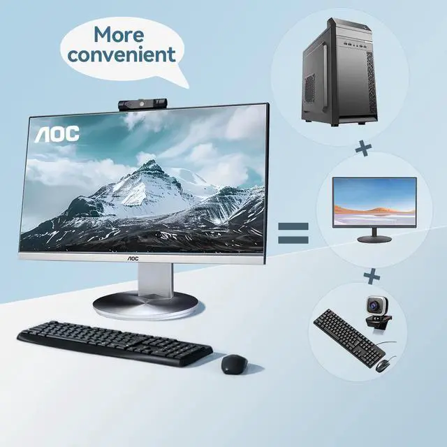 Alt view image 3 of 7 - AOC All-in-One Business Desktop 23.8" FHD Display AMD R5 5600G Processor up to 4.4GHz 16GB RAM 512 GB SSD Windows 11 Home Wi-Fi Keyboard&Mouse Dual Speakers Adjustable Angle Height PC Office Work
