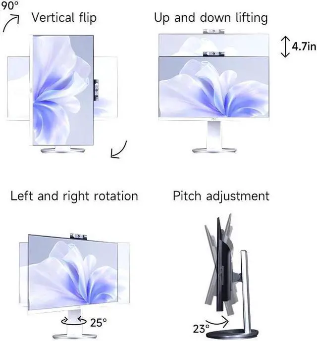 Alt view image 4 of 7 - AOC All-in-One Business Desktop 23.8" FHD Display  AMD R5 5600G Processor up to 4.4GHz 16GB RAM 512 GB SSD Windows 11  Wi-Fi Keyboard&Mouse Dual Speakers Adjustable Angle Height PC Office Work/gaming