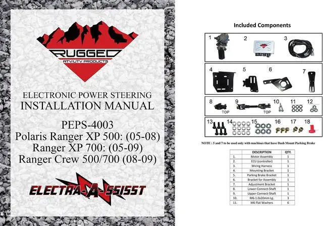 Alt view image 3 of 7 - Rugged Front Electric Power Steering Kit for Polaris Ranger 500/700, Not A Bolt-on System, Gets Rid Wheel Jerk/Bump Steer, Model With Parking Brake On Right Side (See Fitment Details in Description)