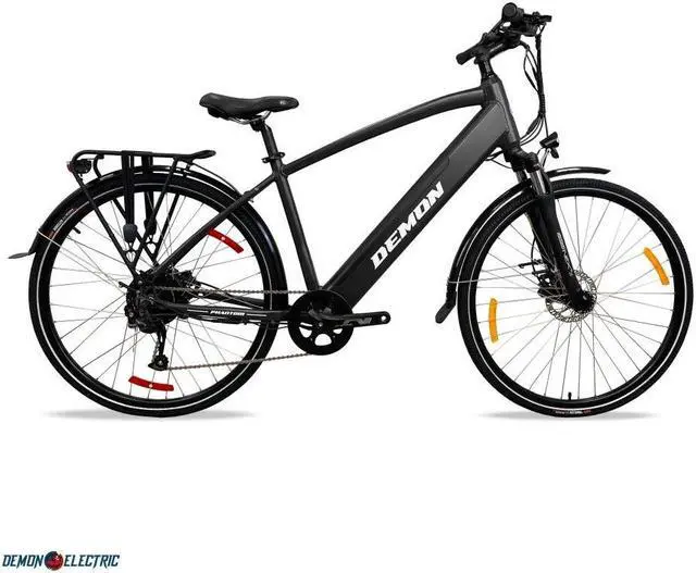 Main image of Demon Electric Phantom 350W 27.5-in Touring Commuter Electric Bike, 60-70km Battery Range (14.5Ah), TEKTRO Hydraulic Brakes, SHIMANO 9 Speed Gear, Cargo Rack - Matte Black
