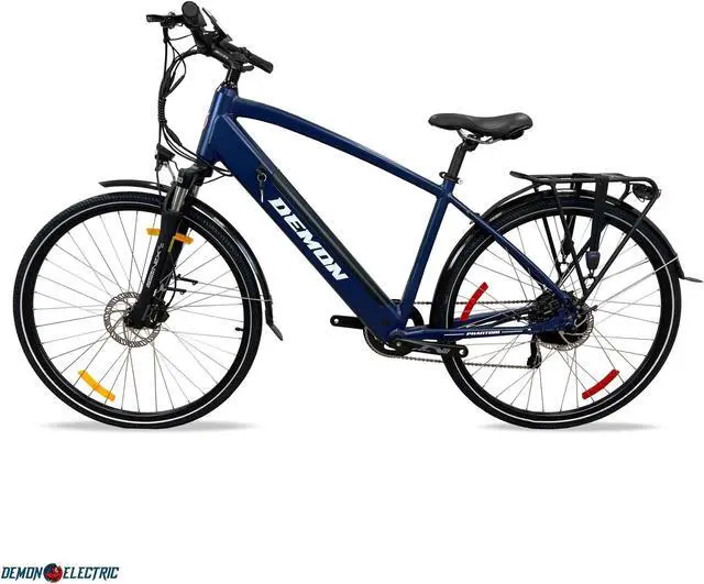 Alt view image 6 of 6 - Demon Electric Phantom 350W 27.5-in Touring Commuter Electric Bike, 60-70km Battery Range (14.5Ah), TEKTRO Hydraulic Brakes, SHIMANO 9 Speed Gear, Cargo Rack - Matte Black