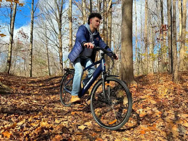 Alt view image 2 of 6 - Demon Electric Phantom 350W 27.5-in Touring Commuter Electric Bike, 60-70km Battery Range (14.5Ah), TEKTRO Hydraulic Brakes, SHIMANO 9 Speed Gear, Cargo Rack - Matte Black