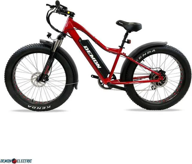 Alt view image 2 of 5 - Demon Electric Thunderbolt SL 500W 26-in Fat-Tire Electric Bike, 50-60km Battery Range (16.75Ah), Front Suspension, TEKTRO Hydraulic Brakes, SHIMANO 7 Speed Gear - Red