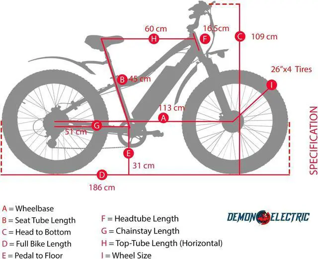 Alt view image 5 of 5 - Demon Electric Thunderbolt SL 500W 26-in Fat-Tire Electric Bike, 50-60km Battery Range (16.75Ah), Front Suspension, TEKTRO Hydraulic Brakes, SHIMANO 7 Speed Gear - Red