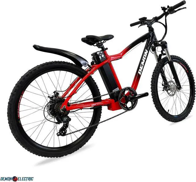 Alt view image 3 of 5 - Demon Electric Argo 250W 26-in Mountain Electric Bike, Dirt Bike, 40-50km Battery Range, Front Suspension, TEKTRO Mechanical Brakes, SHIMANO 7 Speed Gear, Dirt E-Bike