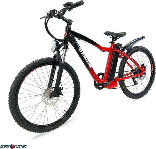 Alt view image 4 of 5 - Demon Electric Argo 250W 26-in Mountain Electric Bike, Dirt Bike, 40-50km Battery Range, Front Suspension, TEKTRO Mechanical Brakes, SHIMANO 7 Speed Gear, Dirt E-Bike