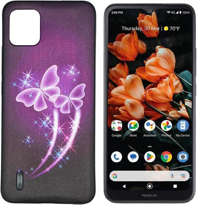 Main image of For Nokia C110 N156DLTPU Flexible Skin Cover Cell Phone Case + Tempered Glass - Purple Butterfly
