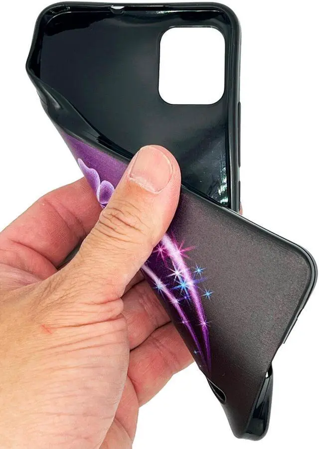 Alt view image 2 of 7 - For Nokia C110 N156DLTPU Flexible Skin Cover Cell Phone Case + Tempered Glass - Purple Butterfly