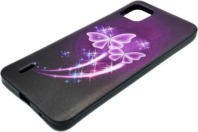 Alt view image 3 of 7 - For Nokia C110 N156DLTPU Flexible Skin Cover Cell Phone Case + Tempered Glass - Purple Butterfly