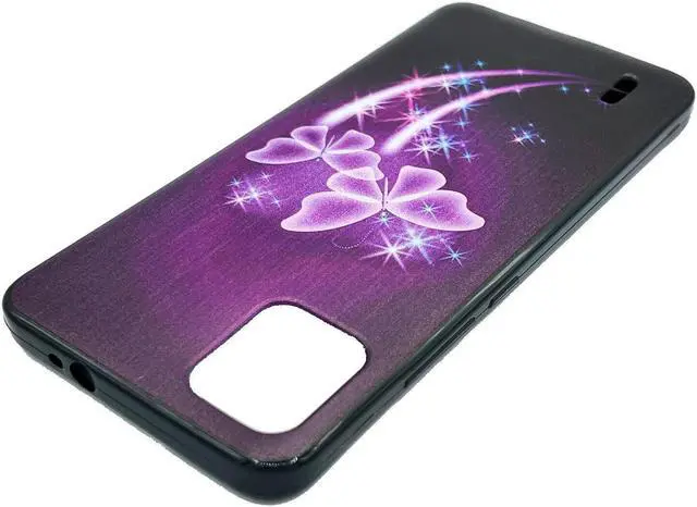 Alt view image 4 of 7 - For Nokia C110 N156DLTPU Flexible Skin Cover Cell Phone Case + Tempered Glass - Purple Butterfly