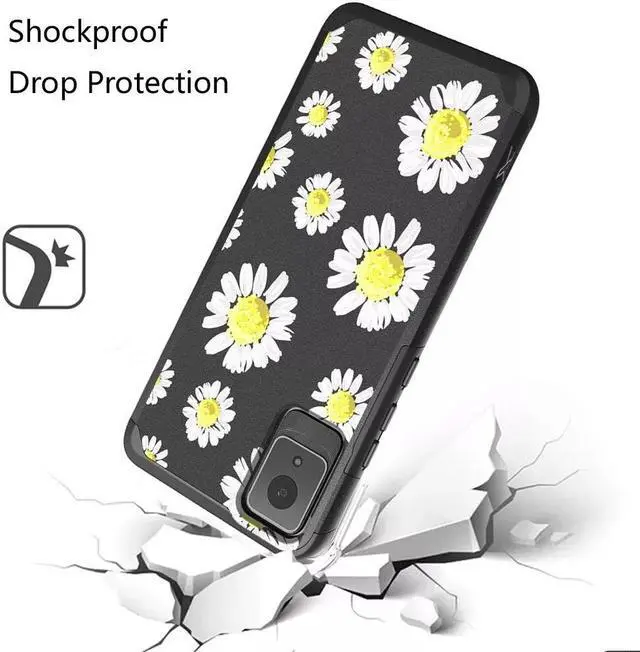 Alt view image 3 of 5 - For TCL K11 T432W Dual Hybrid Cover Cell Phone Case + Tempered Glass - MK Chamomile Flower