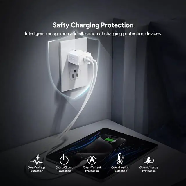 Alt view image 3 of 6 - For AT&T SL112A 6782D / Cricket SL112C 20W Fast Home Wall Travel Charger PD USB C & USB A - Wall Home Charger Only