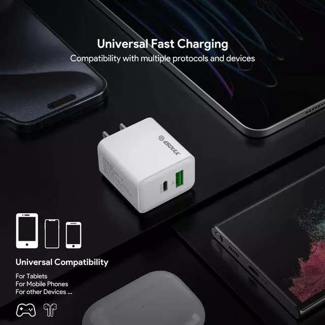 Alt view image 5 of 6 - For AT&T SL112A 6782D / Cricket SL112C 20W Fast Home Wall Travel Charger PD USB C & USB A - Wall Home Charger Only