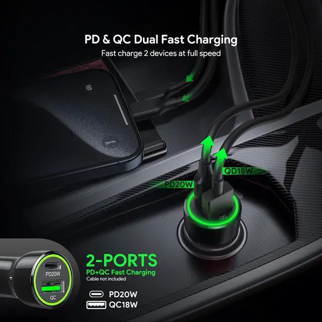 Alt view image 4 of 7 - For BLU View 5 B160V 20W Car Charger PD + 2.4A USB - Car Charger Adapter Only