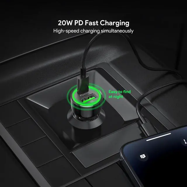 Alt view image 6 of 7 - For BLU View 5 B160V 20W Car Charger PD + 2.4A USB - Car Charger Adapter Only