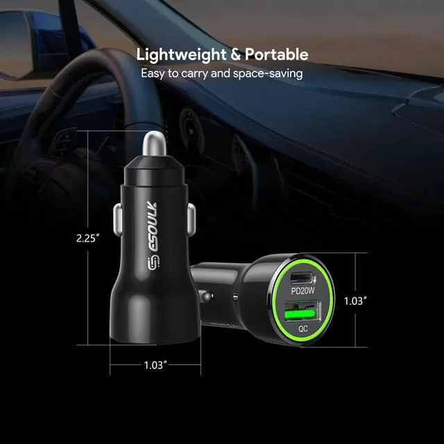 Alt view image 2 of 7 - For BLU View 5 B160V 20W Car Charger PD + 2.4A USB - Car Charger Adapter Only