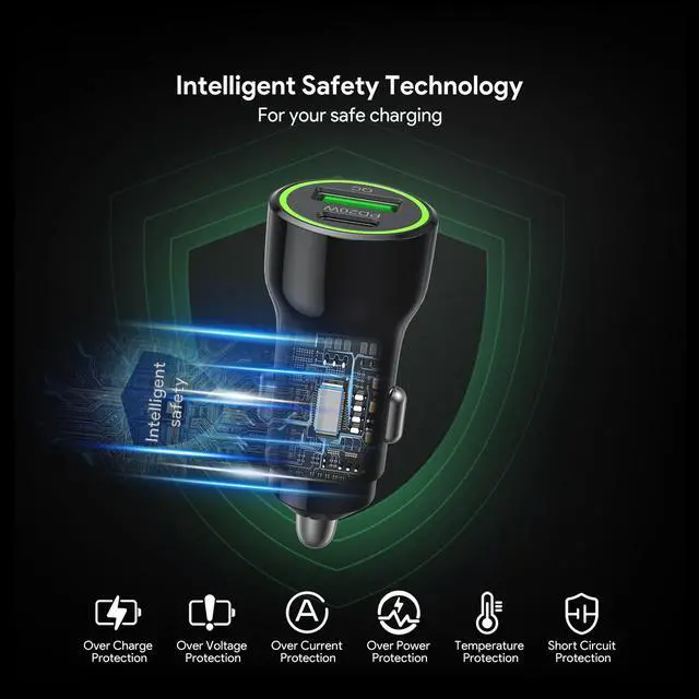 Alt view image 5 of 7 - For BLU View 5 B160V 20W Car Charger PD + 2.4A USB - Car Charger Adapter Only